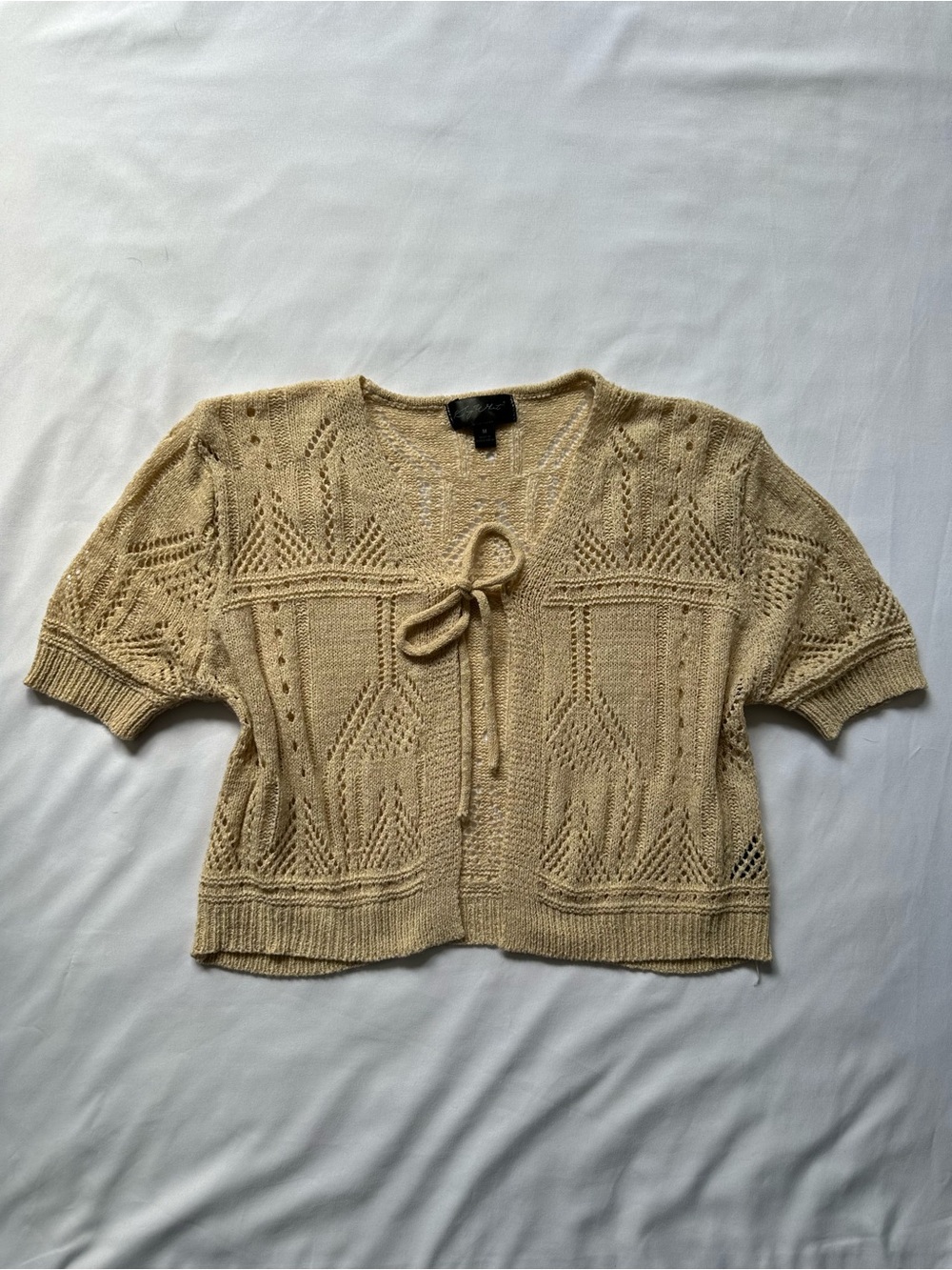 Say What? Light Brown Openwork Tie-Front Sweater Cardigan